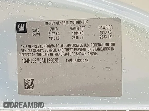 ✅ 2010 Buick Lucerne CXL Premium • VIN: 1G4HJ5EM5AU129625 • Lot: 40709679. Wystawiony na IAAI z przebiegiem 123 869 mil. Bezpłatny archiwum sprzedaży aukcyjnych z USA i szczegółowy raport historii pojazdu na DreamBid. Zdjęcie 9.