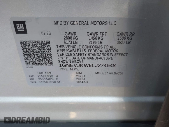 ✅ 2020 Chevrolet Traverse RS • VIN: 1GNEVJKW6LJ274548 • Lot: 44554477. Wystawiony na IAAI z przebiegiem 103 962 mil. Bezpłatny archiwum sprzedaży aukcyjnych z USA i szczegółowy raport historii pojazdu na DreamBid. Zdjęcie 9.