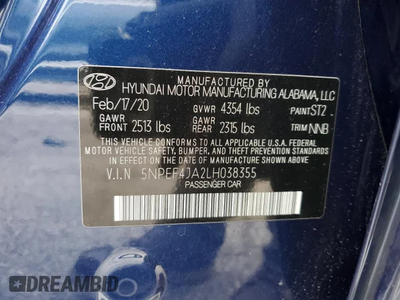 ✅ 2020 Hyundai Sonata SEL • VIN: 5NPEF4JA2LH038355 • Лот: 45095263. Опубликован ранее на Copart с пробегом 13 488 миль. Бесплатный доступ к архиву аукционных продаж из США и подробный отчёт об истории автомобиля на DreamBid. Изображение 13.