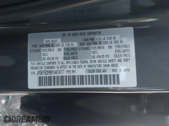 ✅ 2021 Mazda CX-5 Grand Touring • VIN: JM3KFBDM9M1447417 • Lot: 44943830. Wystawiony na IAAI z przebiegiem Nie podano. Bezpłatny archiwum sprzedaży aukcyjnych z USA i szczegółowy raport historii pojazdu na DreamBid. Zdjęcie 9.