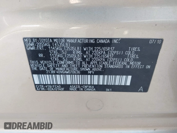✅ 2010 Toyota RAV4 • VIN: 2T3BF4DV6AW070636 • Lot: 43696744. Wystawiony na IAAI z przebiegiem 170 654 mil. Bezpłatny archiwum sprzedaży aukcyjnych z USA i szczegółowy raport historii pojazdu na DreamBid. Zdjęcie 9.