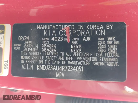 ✅ 2024 Kia Soul LX • VIN: KNDJ23AU4R7234051 • Lot: 44430597. Wystawiony na IAAI z przebiegiem 53 494 mil. Bezpłatny archiwum sprzedaży aukcyjnych z USA i szczegółowy raport historii pojazdu na DreamBid. Zdjęcie 9.