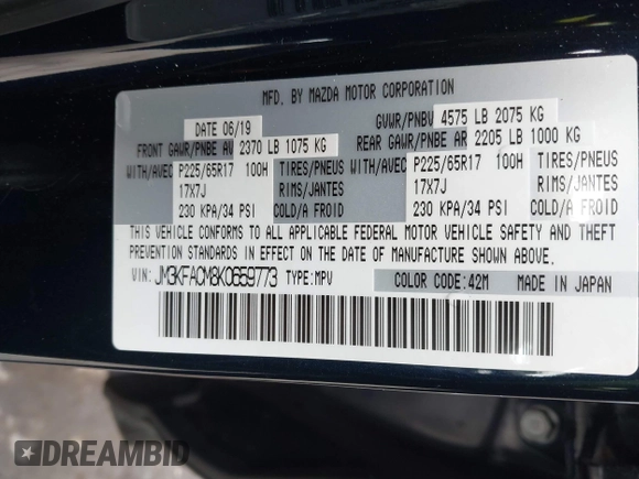 ✅ 2019 Mazda CX-5 Touring • VIN: JM3KFACM8K0659773 • Лот: 44362754. Опубликован ранее на IAAI с пробегом 74 913 миль. Бесплатный доступ к архиву аукционных продаж из США и подробный отчёт об истории автомобиля на DreamBid. Изображение 9.
