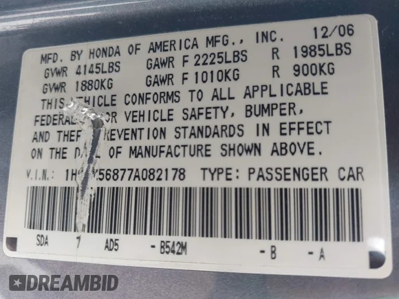 ✅ 2007 Honda Accord EX-L • VIN: 1HGCM56877A082178 • Lot: 44950418. Wystawiony na IAAI z przebiegiem 297 894 mil. Bezpłatny archiwum sprzedaży aukcyjnych z USA i szczegółowy raport historii pojazdu na DreamBid. Zdjęcie 9.