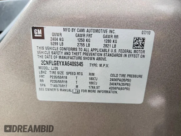 ✅ 2010 Chevrolet Equinox LTZ • VIN: 2CNFLGEYXA6409345 • Lot: 74411605. Wystawiony na Copart z przebiegiem 157 491 mil. Bezpłatny archiwum sprzedaży aukcyjnych z USA i szczegółowy raport historii pojazdu na DreamBid. Zdjęcie 13.