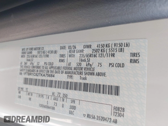 ✅ 2026 Ford Transit Cargo • VIN: 1FTBR1C82TKA75684 • Lot: 45328465. Wystawiony na IAAI z przebiegiem 391 mil. Bezpłatny archiwum sprzedaży aukcyjnych z USA i szczegółowy raport historii pojazdu na DreamBid. Zdjęcie 9.
