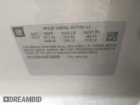 ✅ 2013 Chevrolet Malibu LT • VIN: 1G11C5SA3DF339569 • Lot: 45406434. Listed on IAAI with 87,275 mi. Free auction sales archive from the USA and detailed vehicle history report at DreamBid. Image 9.