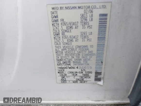✅ 2006 Nissan Frontier LE • VIN: 1N6AD07W06C436659 • Lot: 44712964. Wystawiony na IAAI z przebiegiem 166 238 mil. Bezpłatny archiwum sprzedaży aukcyjnych z USA i szczegółowy raport historii pojazdu na DreamBid. Zdjęcie 9.