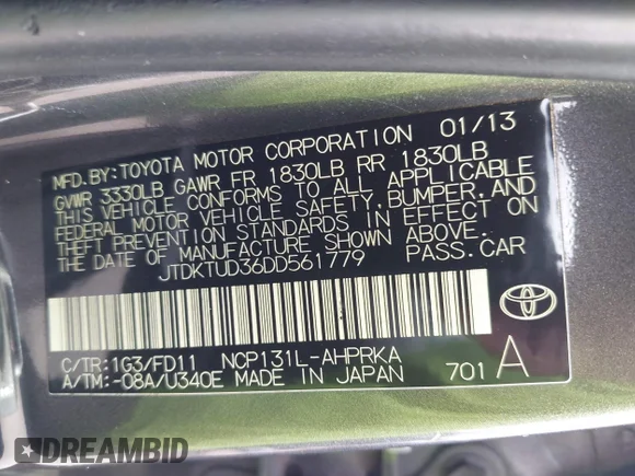 ✅ 2013 Toyota Yaris L • VIN: JTDKTUD36DD561779 • Lot: 42512076. Wystawiony na IAAI z przebiegiem 281 641 mil. Bezpłatny archiwum sprzedaży aukcyjnych z USA i szczegółowy raport historii pojazdu na DreamBid. Zdjęcie 9.