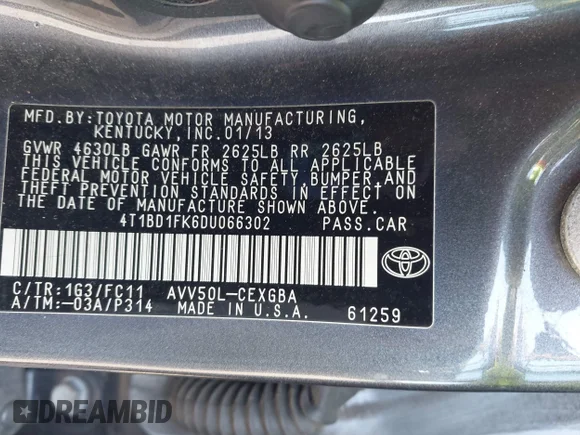 ✅ 2013 Toyota Camry LE • VIN: 4T1BD1FK6DU066302 • Lot: 42134274. Wystawiony na IAAI z przebiegiem 133 344 mil. Bezpłatny archiwum sprzedaży aukcyjnych z USA i szczegółowy raport historii pojazdu na DreamBid. Zdjęcie 9.