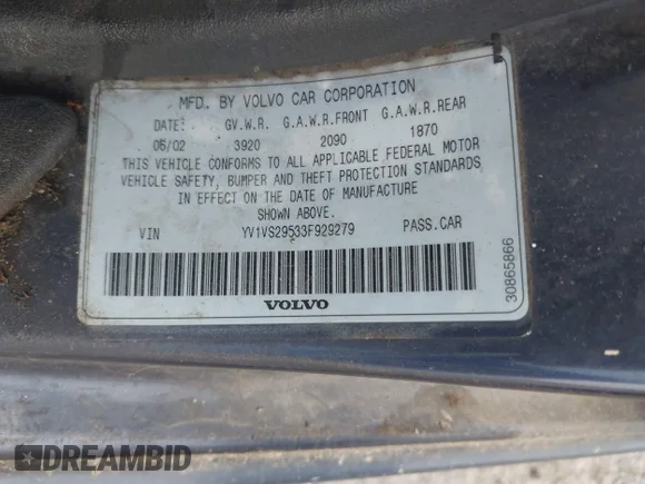 ✅ 2003 Volvo S40 • VIN: YV1VS29533F929279 • Lot: 42630389. Listed on IAAI with 206,202 mi. Free auction sales archive from the USA and detailed vehicle history report at DreamBid. Image 9.