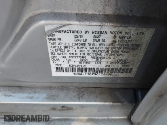 ✅ 2005 Nissan Altima SL • VIN: 1N4AL11D25C175400 • Lot: 43585995. Wystawiony na IAAI z przebiegiem 202 075 mil. Bezpłatny archiwum sprzedaży aukcyjnych z USA i szczegółowy raport historii pojazdu na DreamBid. Zdjęcie 9.