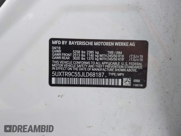 ✅ 2018 BMW X3 xDrive30i • VIN: 5UXTR9C55JLD68187 • Lot: 44338975. Wystawiony na IAAI z przebiegiem 121 558 mil. Bezpłatny archiwum sprzedaży aukcyjnych z USA i szczegółowy raport historii pojazdu na DreamBid. Zdjęcie 9.