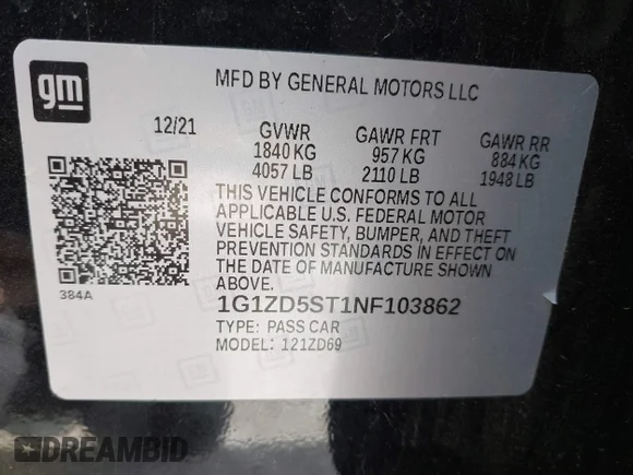 ✅ 2022 Chevrolet Malibu LT • VIN: 1G1ZD5ST1NF103862 • Lot: 44916635. Wystawiony na IAAI z przebiegiem Nie podano. Bezpłatny archiwum sprzedaży aukcyjnych z USA i szczegółowy raport historii pojazdu na DreamBid. Zdjęcie 9.
