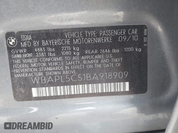 ✅ 2011 BMW 3 Series 335i xDrive • VIN: WBAPL5C51BA918909 • Lot: 43337980. Wystawiony na IAAI z przebiegiem 156 811 mil. Bezpłatny archiwum sprzedaży aukcyjnych z USA i szczegółowy raport historii pojazdu na DreamBid. Zdjęcie 9.