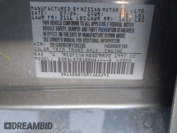 ✅ 2024 Nissan Sentra S • VIN: 3N1AB8BV0RY385295 • Lot: 43632279. Wystawiony na IAAI z przebiegiem 18 293 mil. Bezpłatny archiwum sprzedaży aukcyjnych z USA i szczegółowy raport historii pojazdu na DreamBid. Zdjęcie 9.