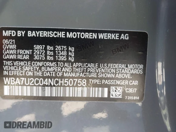 ✅ 2022 BMW 7 Series 750i xDrive • VIN: WBA7U2C04NCH50758 • Lot: 45259855. Wystawiony na IAAI z przebiegiem 39 365 mil. Bezpłatny archiwum sprzedaży aukcyjnych z USA i szczegółowy raport historii pojazdu na DreamBid. Zdjęcie 9.