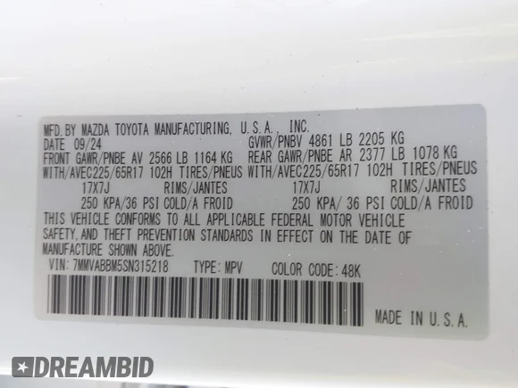 ✅ 2025 Mazda CX-50 S Preferred • VIN: 7MMVABBM5SN315218 • Lot: 44451035. Listed on IAAI with 15,124 mi. Free auction sales archive from the USA and detailed vehicle history report at DreamBid. Image 9.