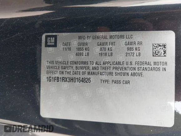 ✅ 2017 Chevrolet Camaro 1LT • VIN: 1G1FB1RX3H0164826 • Lot: 44988024. Listed on IAAI with 114,845 mi. Free auction sales archive from the USA and detailed vehicle history report at DreamBid. Image 9.
