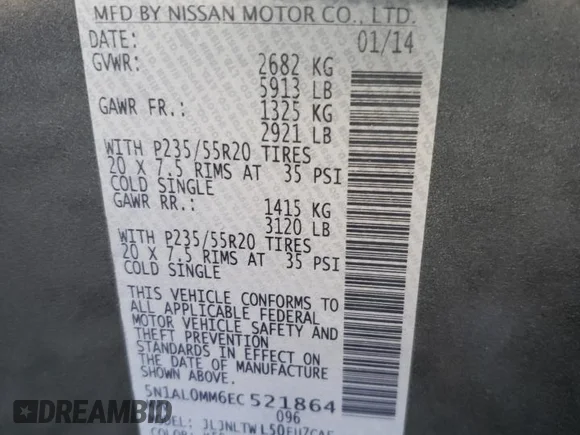 ✅ 2014 Infiniti QX60 • VIN: 5N1AL0MM6EC521864 • Лот: 47060023. Опубліковано раніше на Copart з пробігом 110 349 миль. Безкоштовний доступ до архіву аукціонних продажів зі США та докладний звіт про історію автомобіля на DreamBid. Зображення 14.