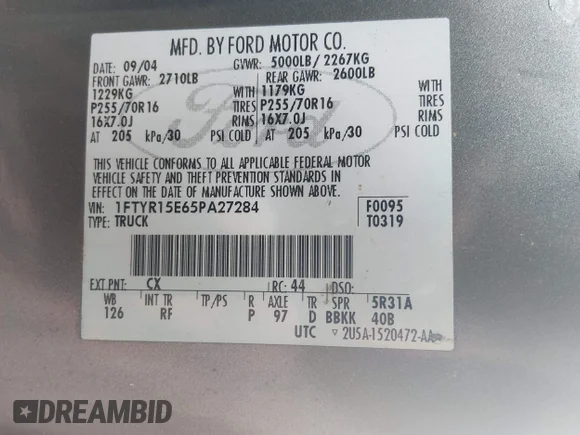 ✅ 2005 Ford Ranger XL • VIN: 1FTYR15E65PA27284 • Лот: 44580758. Опубліковано раніше на IAAI з пробігом 176 129 миль. Безкоштовний доступ до архіву аукціонних продажів зі США та докладний звіт про історію автомобіля на DreamBid. Зображення 9.