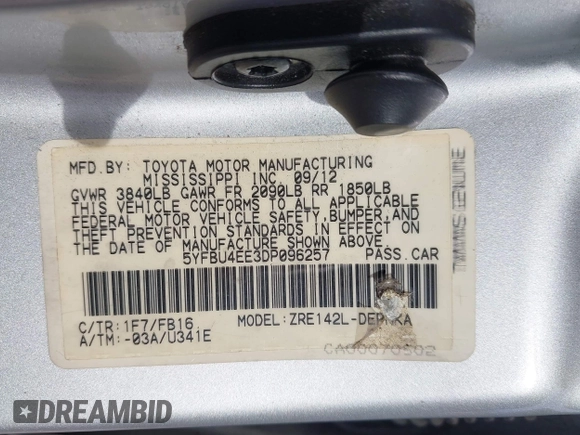 ✅ 2013 Toyota Corolla L • VIN: 5YFBU4EE3DP096257 • Lot: 44233604. Wystawiony na IAAI z przebiegiem 195 216 mil. Bezpłatny archiwum sprzedaży aukcyjnych z USA i szczegółowy raport historii pojazdu na DreamBid. Zdjęcie 9.