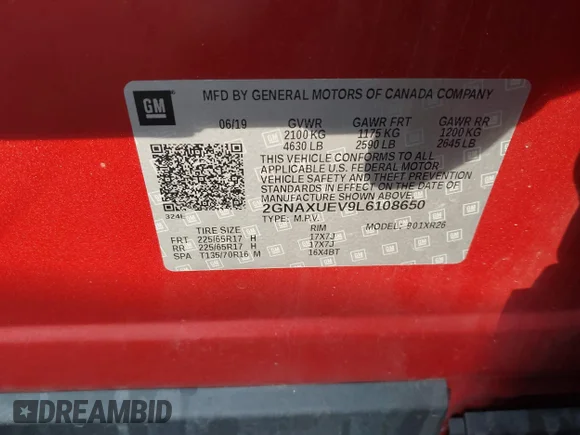 ✅ 2020 Chevrolet Equinox LT • VIN: 2GNAXUEV9L6108650 • Lot: 44645584. Wystawiony na IAAI z przebiegiem 33 749 mil. Bezpłatny archiwum sprzedaży aukcyjnych z USA i szczegółowy raport historii pojazdu na DreamBid. Zdjęcie 9.