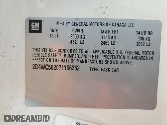 ✅ 2007 Buick LaCrosse CX • VIN: 2G4WC582071196262 • Lot: 73659224. Wystawiony na Copart z przebiegiem Nie podano. Bezpłatny archiwum sprzedaży aukcyjnych z USA i szczegółowy raport historii pojazdu na DreamBid. Zdjęcie 15.