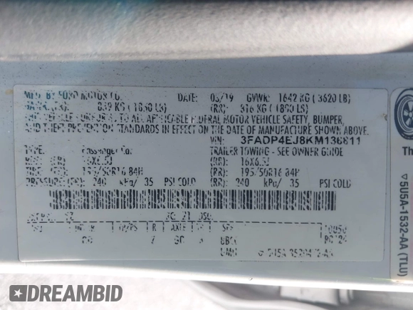 ✅ 2019 Ford Fiesta SE • VIN: 3FADP4EJ8KM136811 • Lot: 44119765. Wystawiony na IAAI z przebiegiem 147 082 mil. Bezpłatny archiwum sprzedaży aukcyjnych z USA i szczegółowy raport historii pojazdu na DreamBid. Zdjęcie 9.