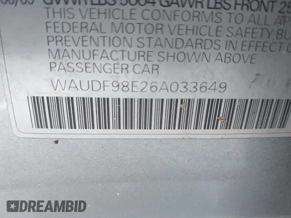 ✅ 2006 Audi A4 2.0T • VIN: WAUDF98E26A033649 • Лот: 42817053. Опубликован ранее на IAAI с пробегом 156 340 миль. Бесплатный доступ к архиву аукционных продаж из США и подробный отчёт об истории автомобиля на DreamBid. Изображение 9.