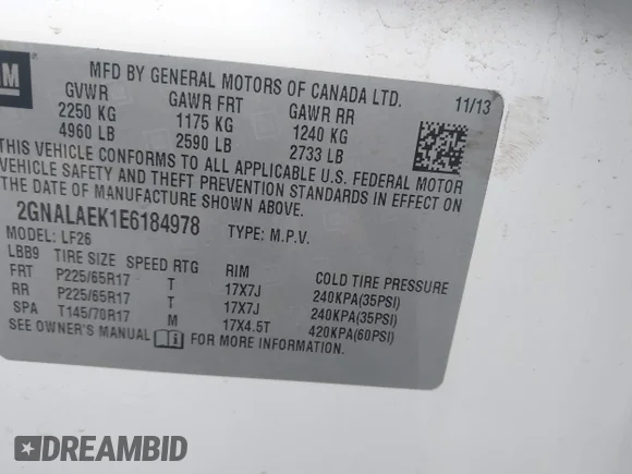 ✅ 2014 Chevrolet Equinox LS • VIN: 2GNALAEK1E6184978 • Лот: 43168559. Опубліковано раніше на IAAI з пробігом 154 910 миль. Безкоштовний доступ до архіву аукціонних продажів зі США та докладний звіт про історію автомобіля на DreamBid. Зображення 9.