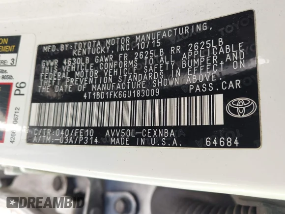 ✅ 2016 Toyota Camry XLE • VIN: 4T1BD1FK6GU183009 • Lot: 43406360. Wystawiony na IAAI z przebiegiem 264 444 mil. Bezpłatny archiwum sprzedaży aukcyjnych z USA i szczegółowy raport historii pojazdu na DreamBid. Zdjęcie 9.