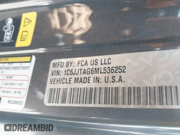 ✅ 2021 Jeep Gladiator Sport S • VIN: 1C6JJTAG6ML536252 • Лот: 43690338. Опубліковано раніше на IAAI з пробігом 98 693 миль. Безкоштовний доступ до архіву аукціонних продажів зі США та докладний звіт про історію автомобіля на DreamBid. Зображення 9.