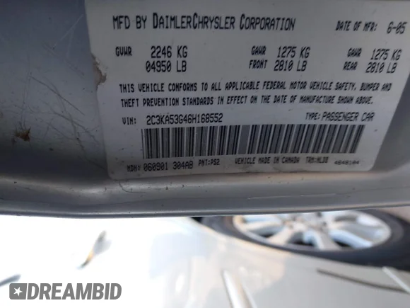 ✅ 2006 Chrysler 300 Touring • VIN: 2C3KA53G46H168552 • Lot: 43813518. Listed on IAAI with 177,571 mi. Free auction sales archive from the USA and detailed vehicle history report at DreamBid. Image 9.