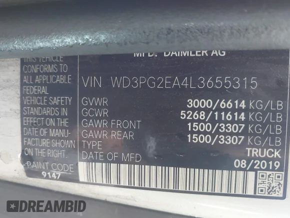 ✅ 2020 Mercedes-Benz Metris Cargo • VIN: WD3PG2EA4L3655315 • Lot: 42605774. Wystawiony na IAAI z przebiegiem 71 913 mil. Bezpłatny archiwum sprzedaży aukcyjnych z USA i szczegółowy raport historii pojazdu na DreamBid. Zdjęcie 8.