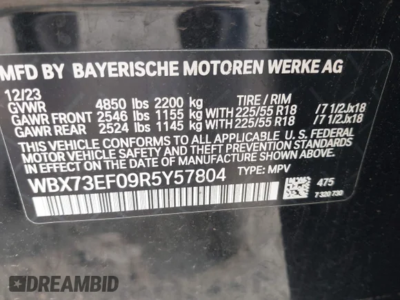 ✅ 2024 BMW X1 xDrive28i • VIN: WBX73EF09R5Y57804 • Лот: 42424954. Опубликован ранее на IAAI с пробегом 21 344 миль. Бесплатный доступ к архиву аукционных продаж из США и подробный отчёт об истории автомобиля на DreamBid. Изображение 9.
