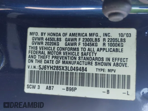 ✅ 2003 Honda Element EX • VIN: 5J6YH285X3L049484 • Лот: 43184852. Опубліковано раніше на IAAI з пробігом 216 276 миль. Безкоштовний доступ до архіву аукціонних продажів зі США та докладний звіт про історію автомобіля на DreamBid. Зображення 9.