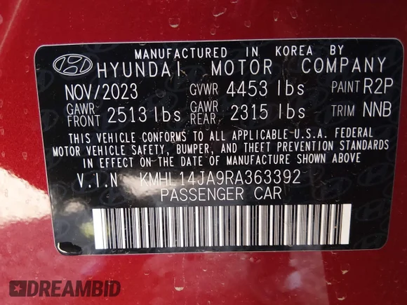 ✅ 2024 Hyundai Sonata SEL • VIN: KMHL14JA9RA363392 • Lot: 44241846. Wystawiony na IAAI z przebiegiem 28 394 mil. Bezpłatny archiwum sprzedaży aukcyjnych z USA i szczegółowy raport historii pojazdu na DreamBid. Zdjęcie 9.
