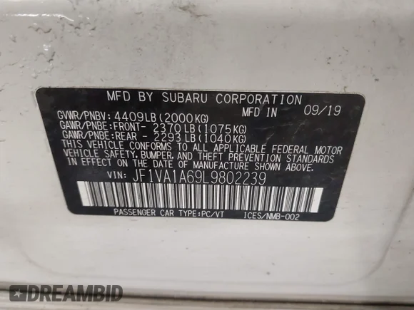 ✅ 2020 Subaru WRX • VIN: JF1VA1A69L9802239 • Lot: 41353280. Wystawiony na IAAI z przebiegiem Nie podano. Bezpłatny archiwum sprzedaży aukcyjnych z USA i szczegółowy raport historii pojazdu na DreamBid. Zdjęcie 9.