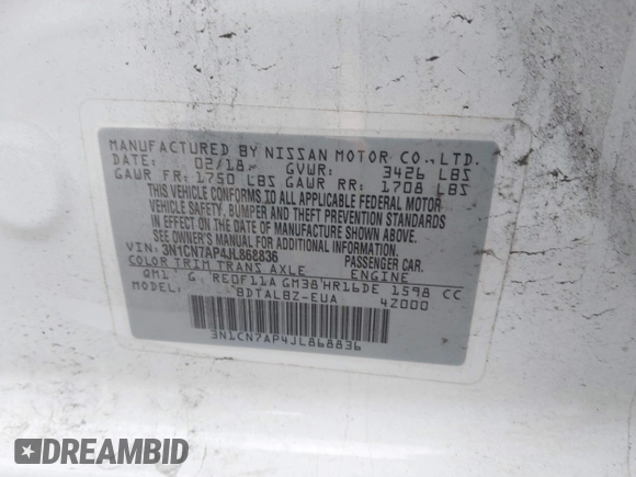 ✅ 2018 Nissan Versa SV • VIN: 3N1CN7AP4JL868836 • Lot: 44552004. Wystawiony na IAAI z przebiegiem 92 917 mil. Bezpłatny archiwum sprzedaży aukcyjnych z USA i szczegółowy raport historii pojazdu na DreamBid. Zdjęcie 9.