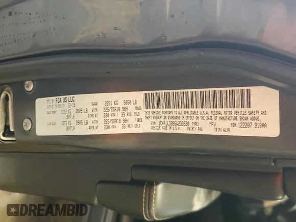 ✅ 2016 Jeep Cherokee Limited • VIN: 1C4PJLDB8GW233530 • Lot: 47600653. Listed on Copart with 59,970 mi. Free auction sales archive from the USA and detailed vehicle history report at DreamBid. Image 13.