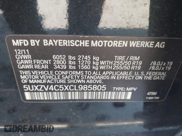 ✅ 2012 BMW X5 35i • VIN: 5UXZV4C5XCL985805 • Lot: 45151205. Wystawiony na IAAI z przebiegiem 118 807 mil. Bezpłatny archiwum sprzedaży aukcyjnych z USA i szczegółowy raport historii pojazdu na DreamBid. Zdjęcie 9.