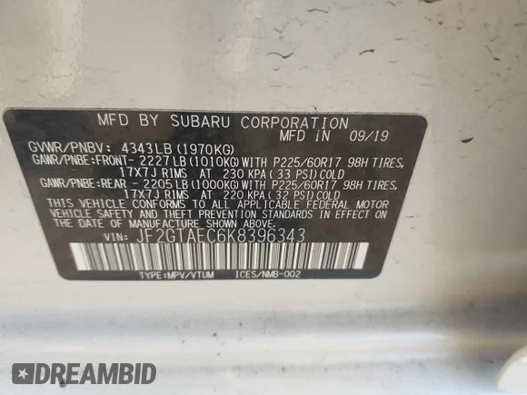 ✅ 2019 Subaru Crosstrek Premium • VIN: JF2GTAEC6K8396343 • Lot: 45142873. Wystawiony na IAAI z przebiegiem 103 857 mil. Bezpłatny archiwum sprzedaży aukcyjnych z USA i szczegółowy raport historii pojazdu na DreamBid. Zdjęcie 9.