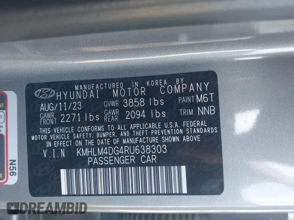 ✅ 2024 Hyundai Elantra SEL • VIN: KMHLM4DG4RU638303 • Lot: 45154087. Wystawiony na IAAI z przebiegiem 56 192 mil. Bezpłatny archiwum sprzedaży aukcyjnych z USA i szczegółowy raport historii pojazdu na DreamBid. Zdjęcie 9.