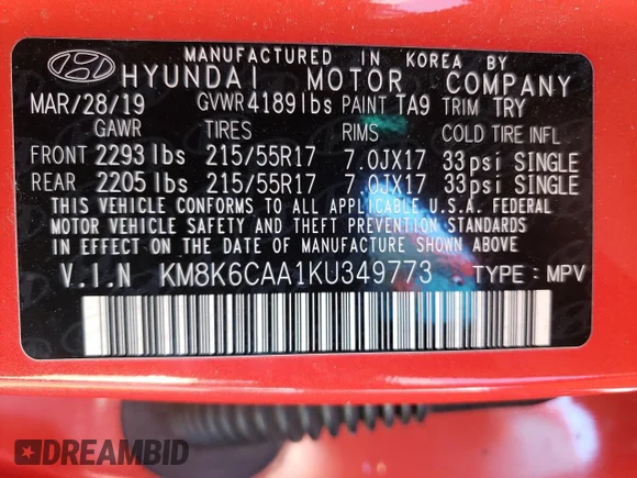 ✅ 2019 Hyundai Kona SEL • VIN: KM8K6CAA1KU349773 • Лот: 45946293. Опубліковано раніше на Copart з пробігом 63 161 миль. Безкоштовний доступ до архіву аукціонних продажів зі США та докладний звіт про історію автомобіля на DreamBid. Зображення 13.