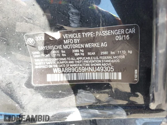 ✅ 2017 BMW 3 Series 330i • VIN: WBA8B9G59HNU49305 • Lot: 44743447. Listed on IAAI with Not provided. Free auction sales archive from the USA and detailed vehicle history report at DreamBid. Image 9.