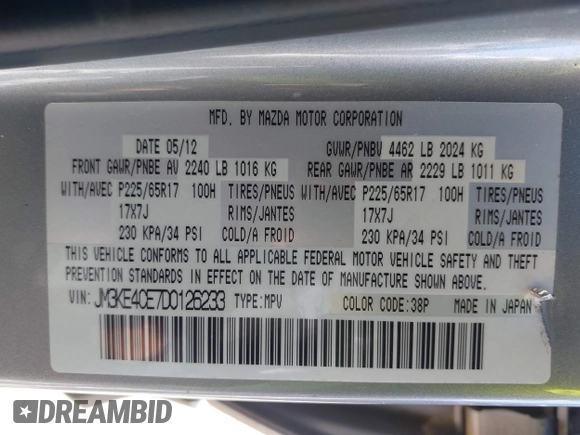 ✅ 2013 Mazda CX-5 Touring • VIN: JM3KE4CE7D0126233 • Lot: 44381192. Wystawiony na IAAI z przebiegiem 77 028 mil. Bezpłatny archiwum sprzedaży aukcyjnych z USA i szczegółowy raport historii pojazdu na DreamBid. Zdjęcie 9.