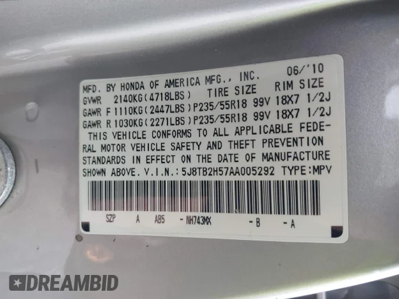 ✅ 2010 Acura RDX Technology • VIN: 5J8TB2H57AA005292 • Lot: 43664073. Wystawiony na IAAI z przebiegiem 111 796 mil. Bezpłatny archiwum sprzedaży aukcyjnych z USA i szczegółowy raport historii pojazdu na DreamBid. Zdjęcie 9.