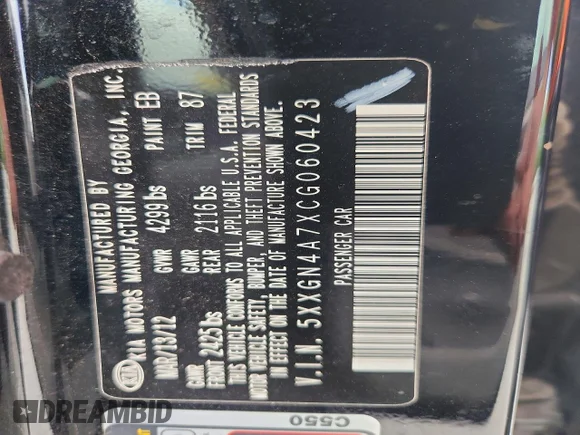 ✅ 2012 Kia Optima EX • VIN: 5XXGN4A7XCG060423 • Лот: 56816726. Опубликован ранее на Copart с пробегом 148 554 миль. Бесплатный доступ к архиву аукционных продаж из США и подробный отчёт об истории автомобиля на DreamBid. Изображение 13.