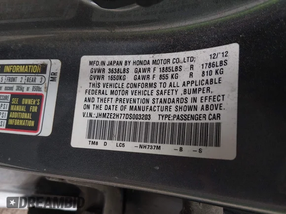 ✅ 2013 Honda Insight EX • VIN: JHMZE2H77DS003203 • Лот: 44515071. Опубліковано раніше на IAAI з пробігом 84 910 миль. Безкоштовний доступ до архіву аукціонних продажів зі США та докладний звіт про історію автомобіля на DreamBid. Зображення 9.